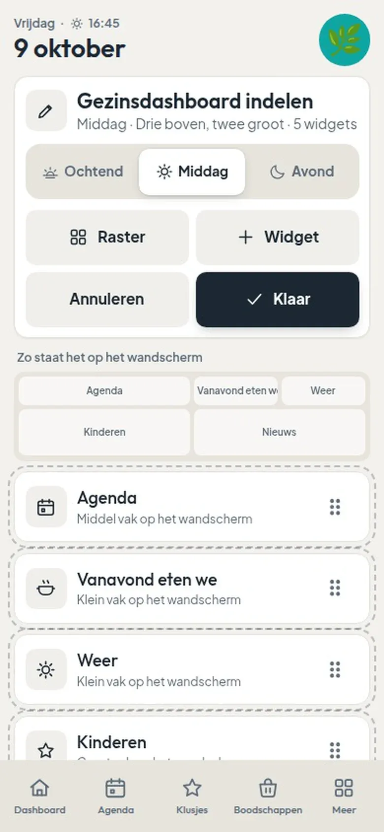 Widgets kiezen op de telefoon