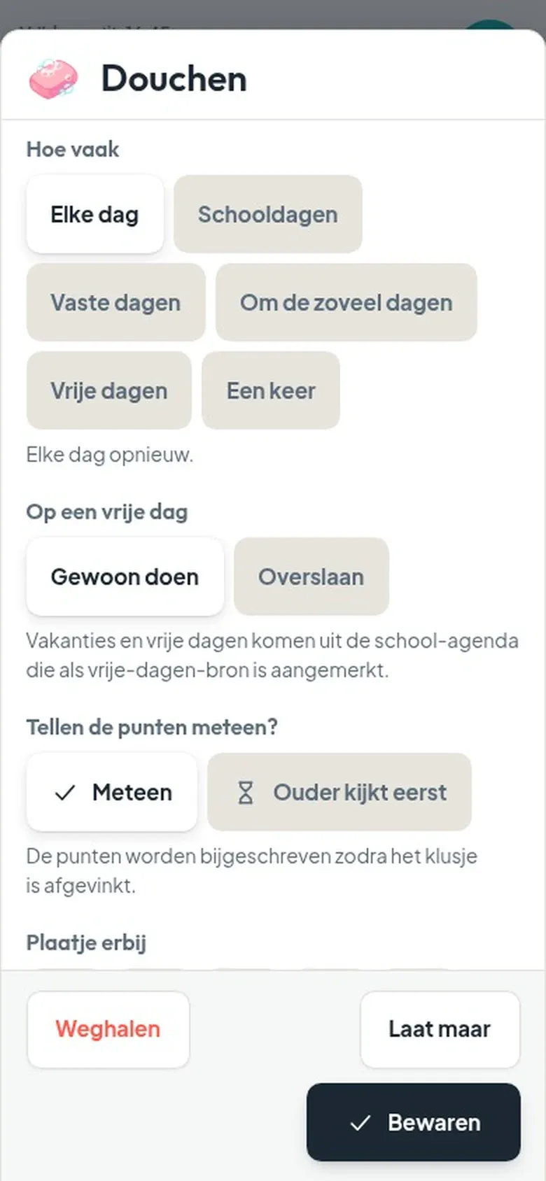 Douchen om de dag instellen, om en om, met de komende week eronder