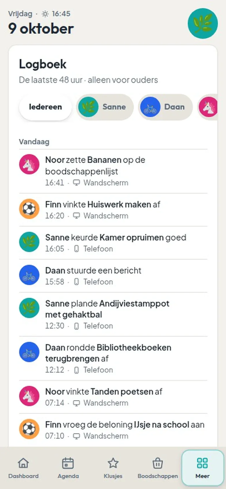 Het logboek op de telefoon