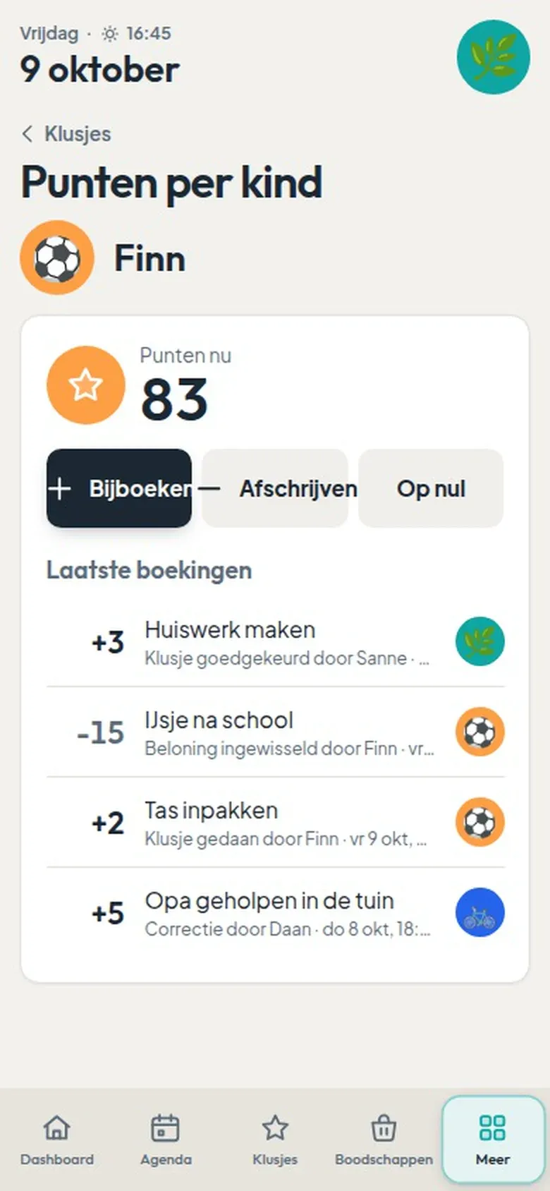 Punten bijboeken op de telefoon