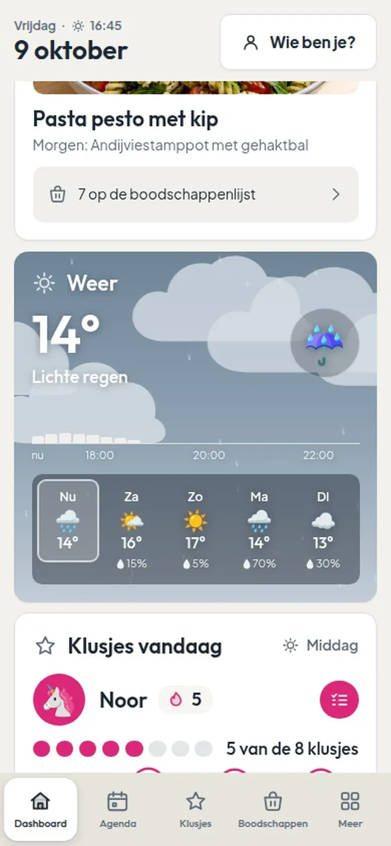 Het weer op de telefoon, met de neerslag van de komende uren