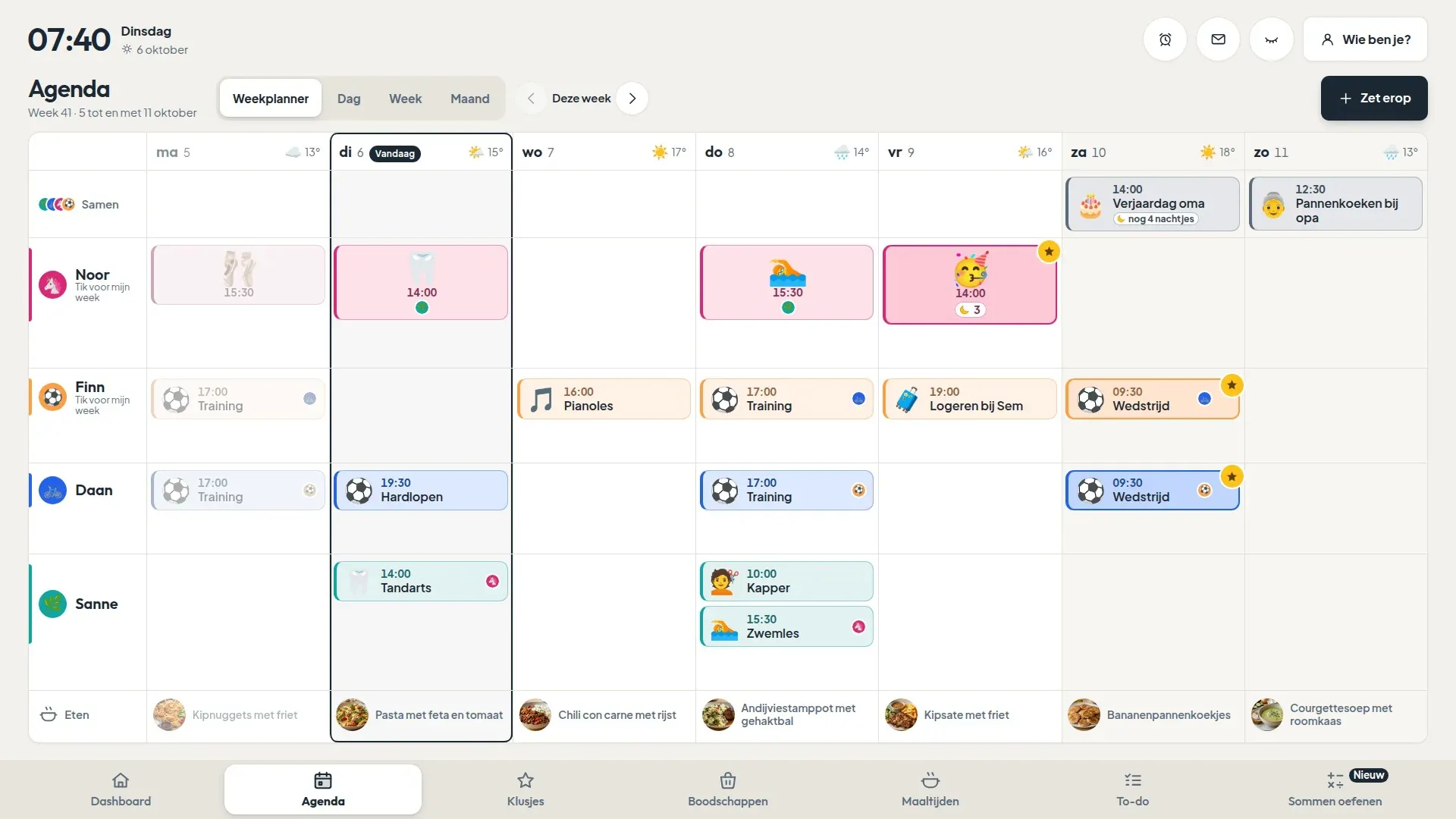 De weekplanner van het gezin